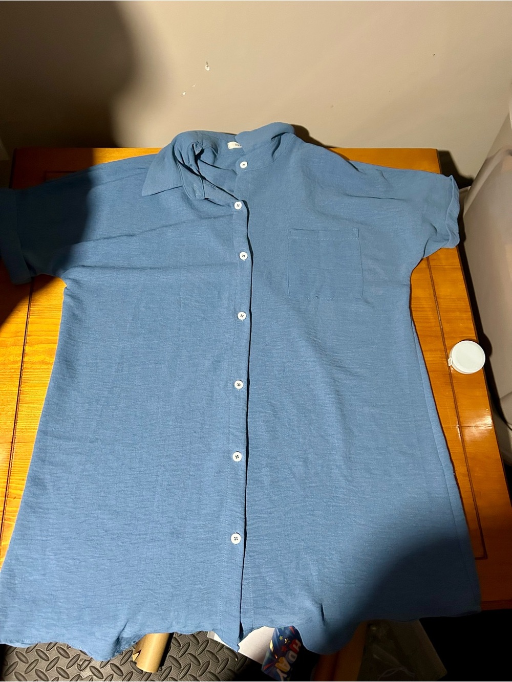 (3/$10) Relaxed Short-Sleeve Button-Down Shirt in Dusty Blue